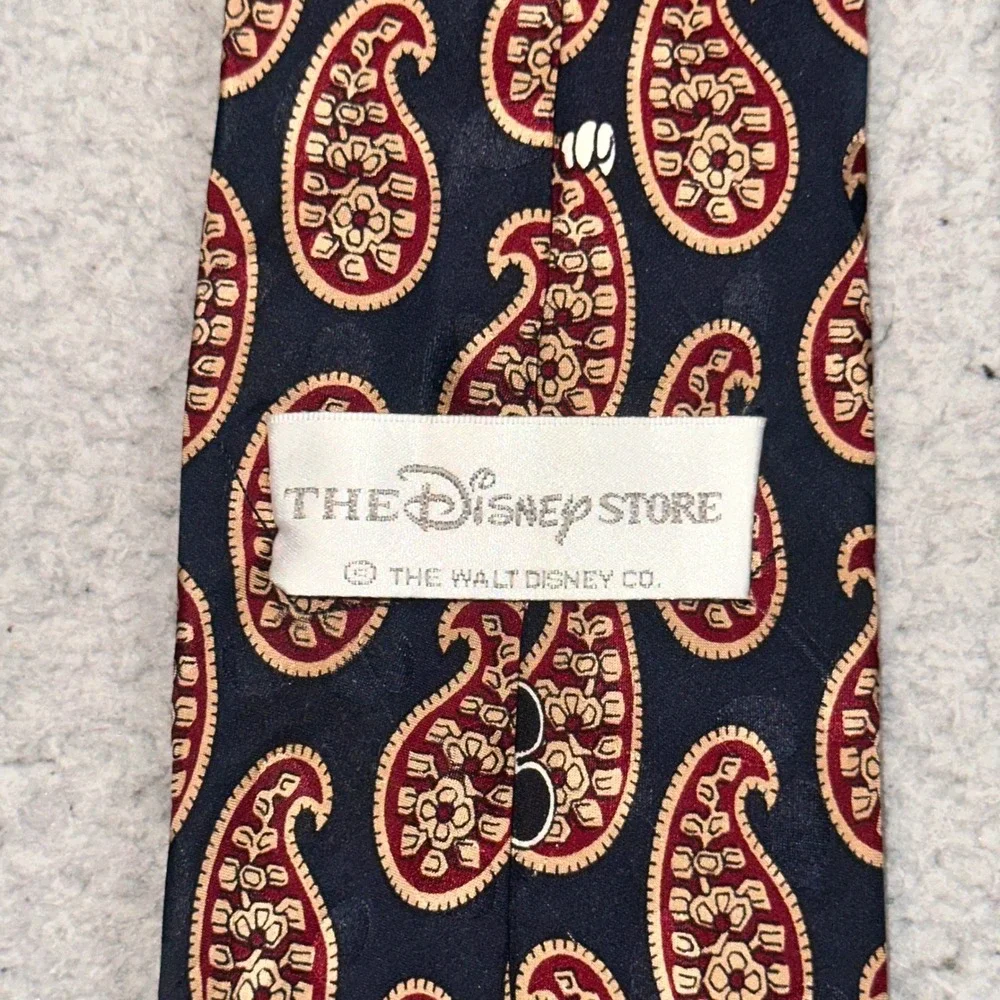 Vintage Disney Store Silk Necktie Mens OS Navy Paisley Mickey Donald Goofy 90s